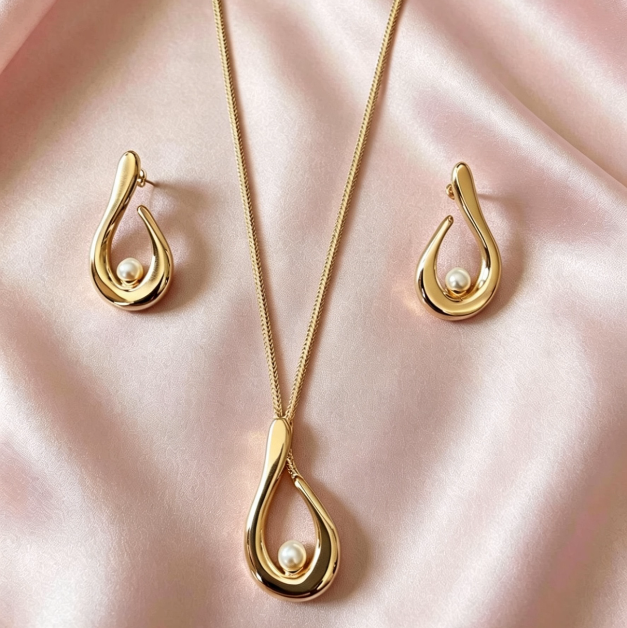 Brazilian Gold Teardrop Pearl Jewellery Set