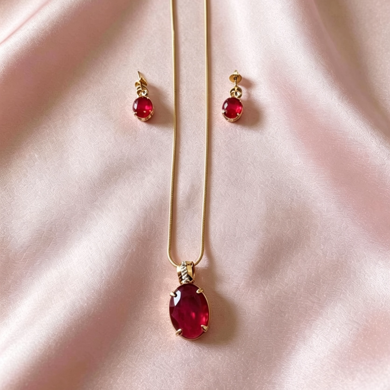 Brazilian Gold Ruby Red Gemstone Pendant Set