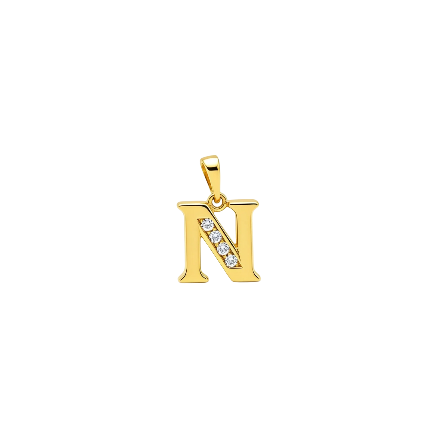 Gold - plated Initial "N" Pendant with Cubic Zirconia Accents
