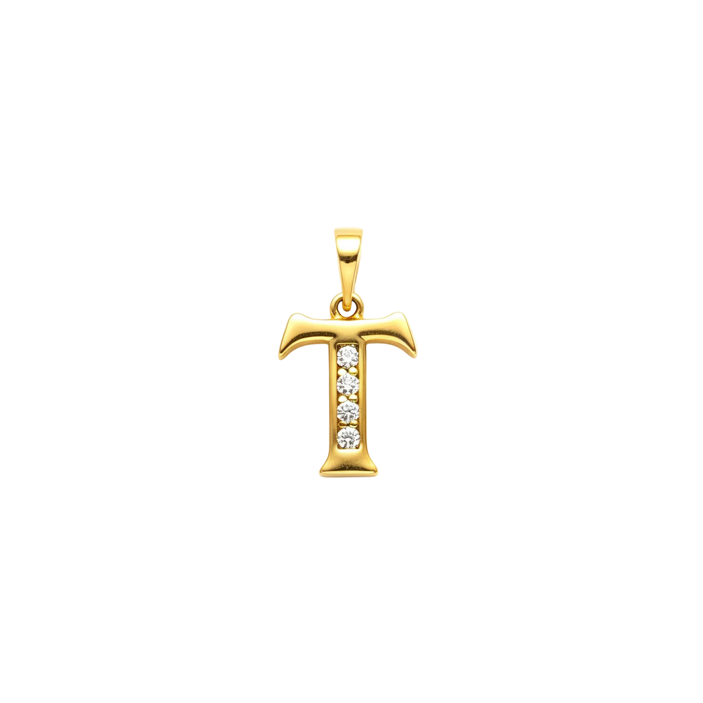 Gold - plated Initial "T" Pendant with Cubic Zirconia Accents