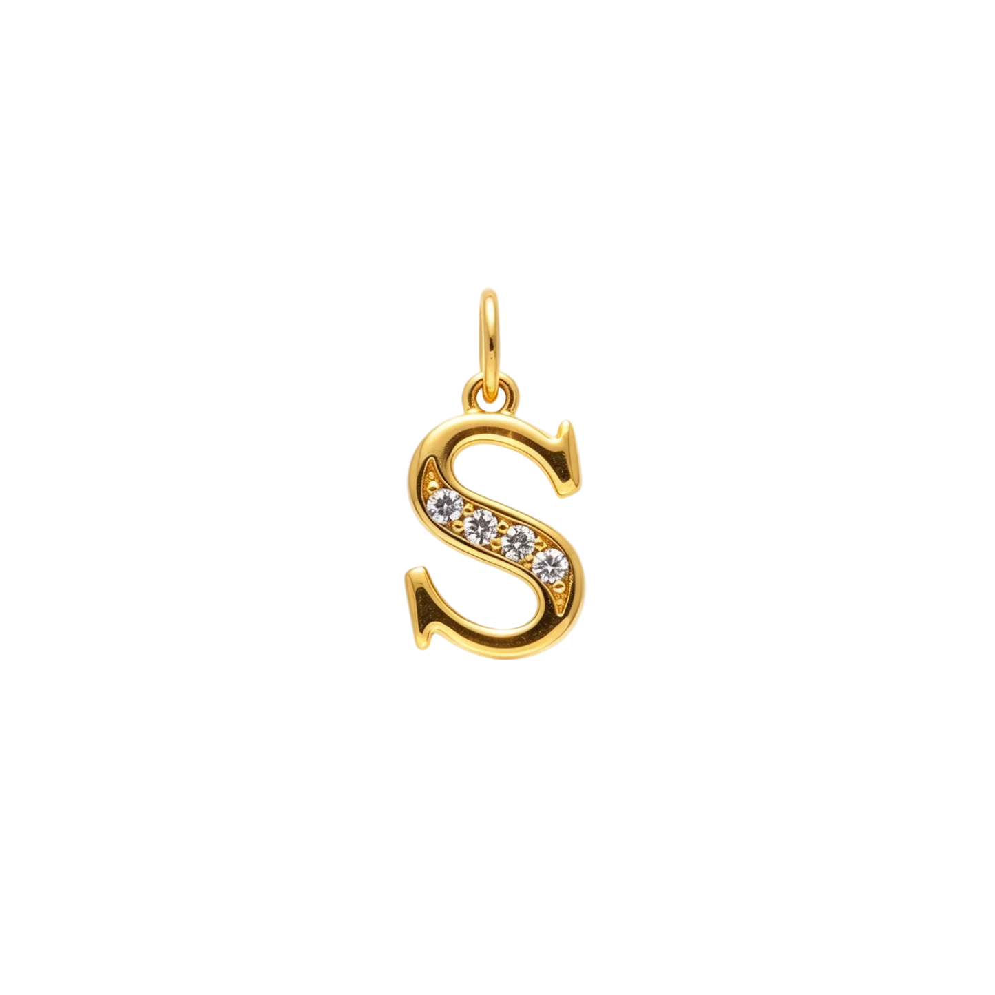 Gold - plated Initial "S" Pendant with Cubic Zirconia Accents