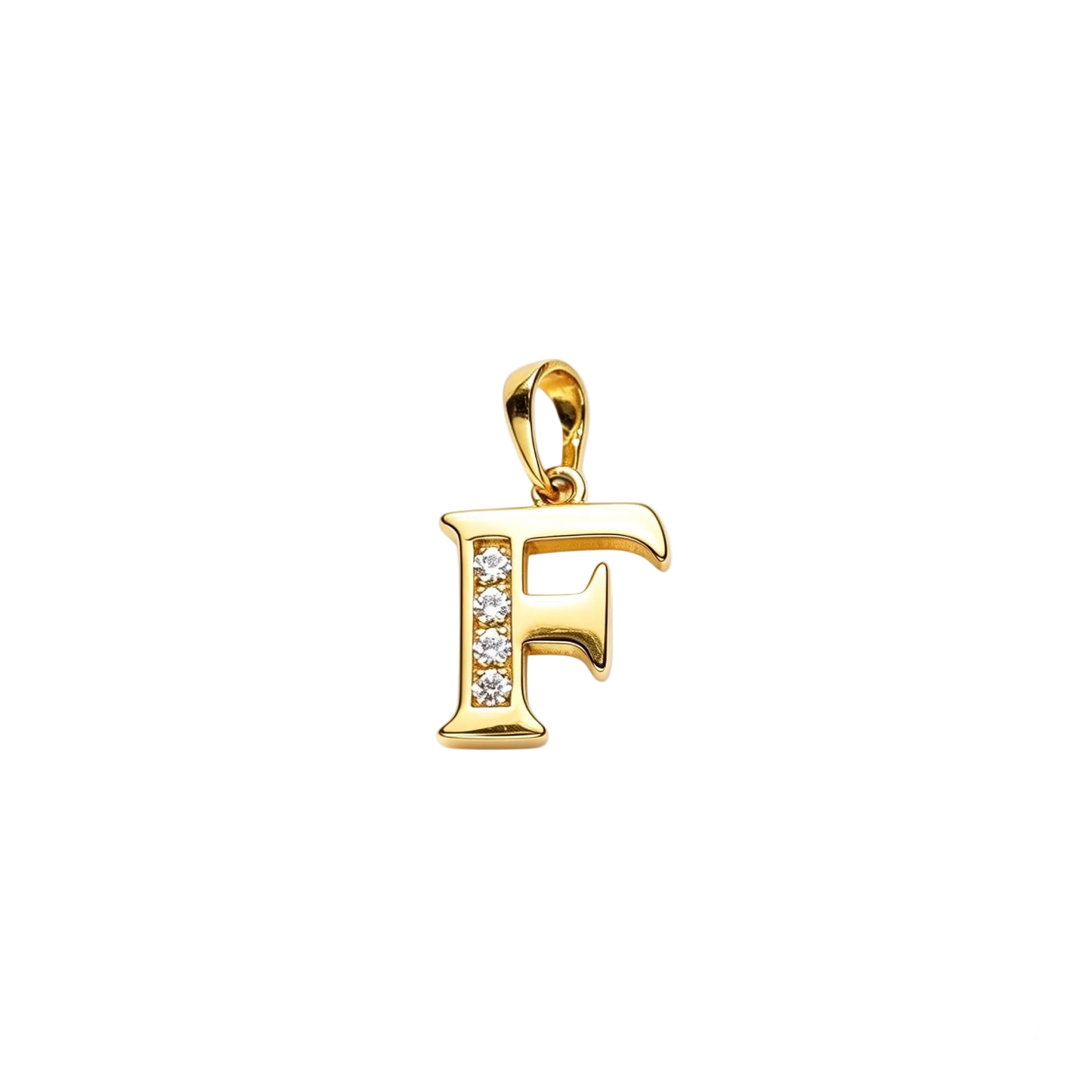 Gold - plated Initial "F" Pendant with Cubic Zirconia Accents