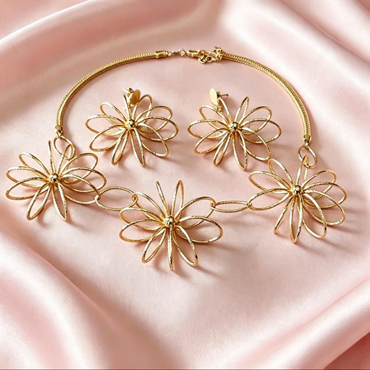 Brazilian Gold Open Floral Jewellery Set