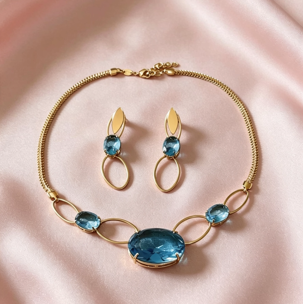 Brazilian Gold Sapphire Blue Oval Set