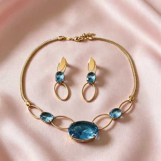 Brazilian Gold Sapphire Blue Oval Set