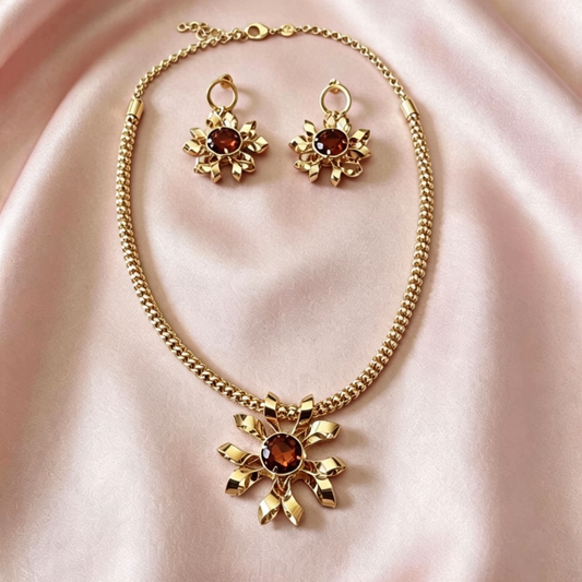 Brazilian Gold Amber Floral Starburst Jewellery Set