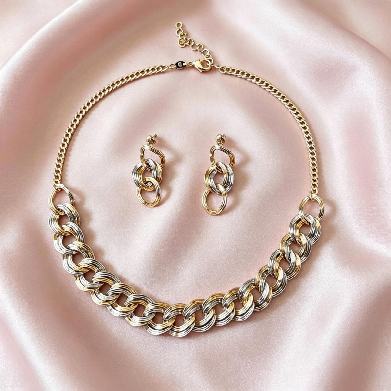 Brazilian Gold Two-Tone Interlink Jewellery Set