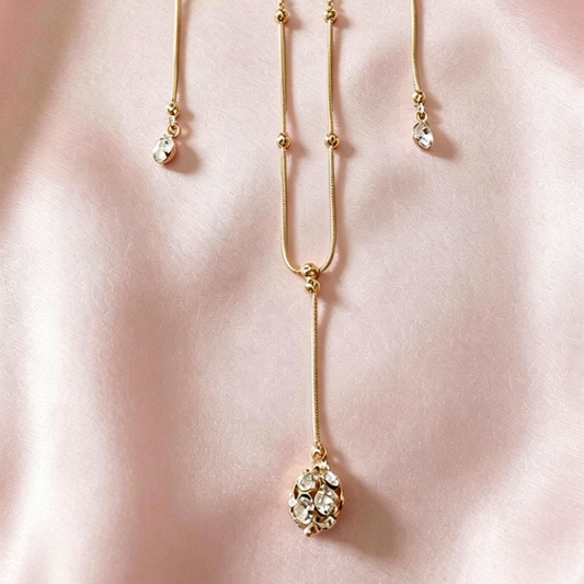 Brazilian Gold Crystal Lariat Drop Jewellery Set