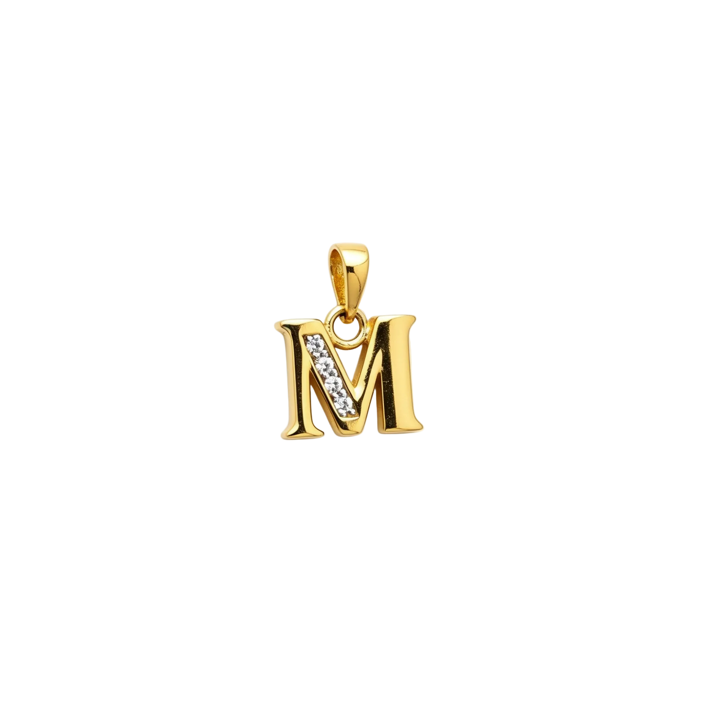 Gold - plated Initial "M" Pendant with Cubic Zirconia Accents