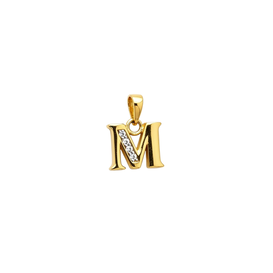 Gold - plated Initial "M" Pendant with Cubic Zirconia Accents