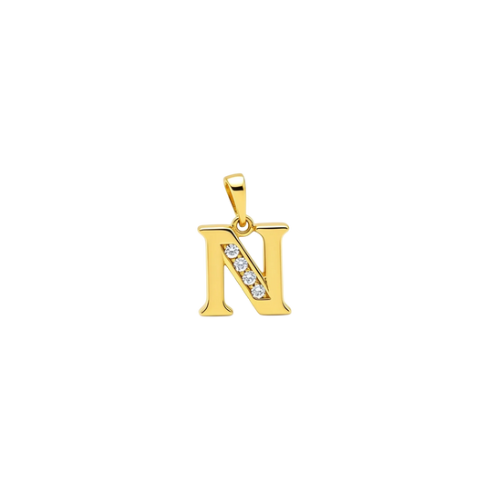Gold - plated Initial "N" Pendant with Cubic Zirconia Accents