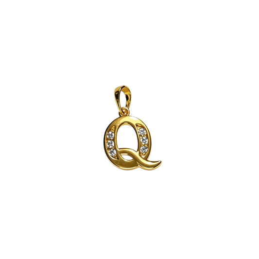 Gold - plated Initial "Q" Pendant with Cubic Zirconia Accents
