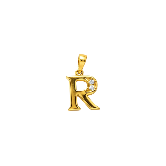 Gold - plated Initial "R" Pendant with Cubic Zirconia Accents