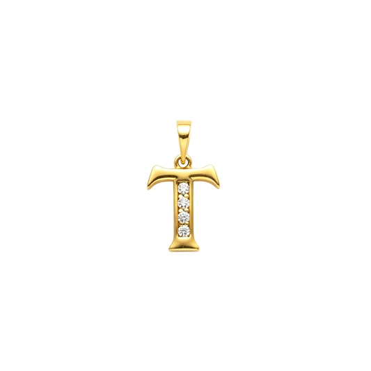Gold - plated Initial "T" Pendant with Cubic Zirconia Accents