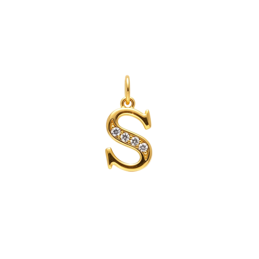 Gold - plated Initial "S" Pendant with Cubic Zirconia Accents