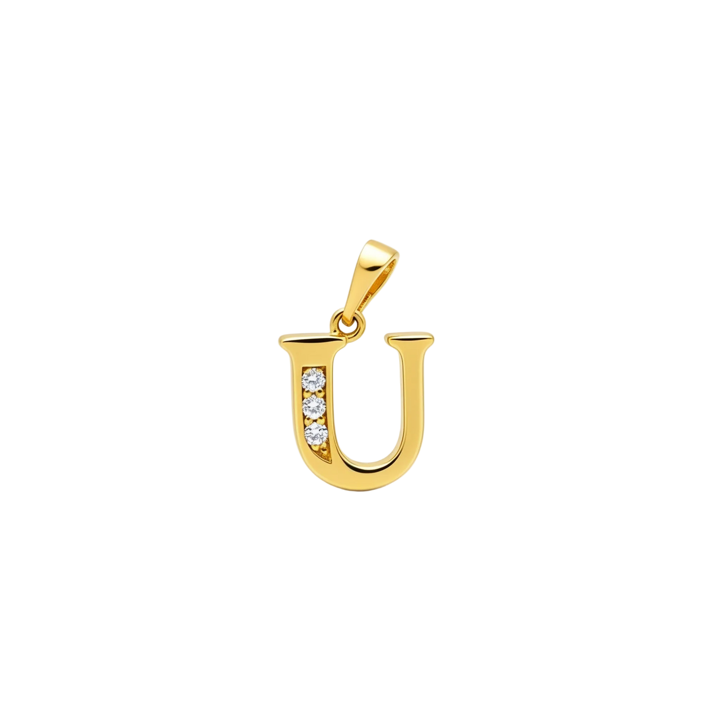Gold - plated Initial "U" Pendant with Cubic Zirconia Accents