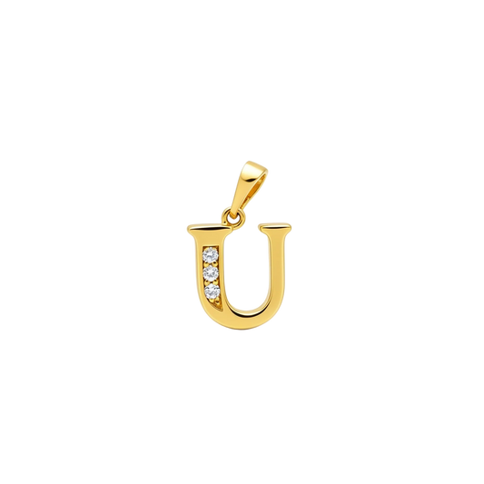 Gold - plated Initial "U" Pendant with Cubic Zirconia Accents