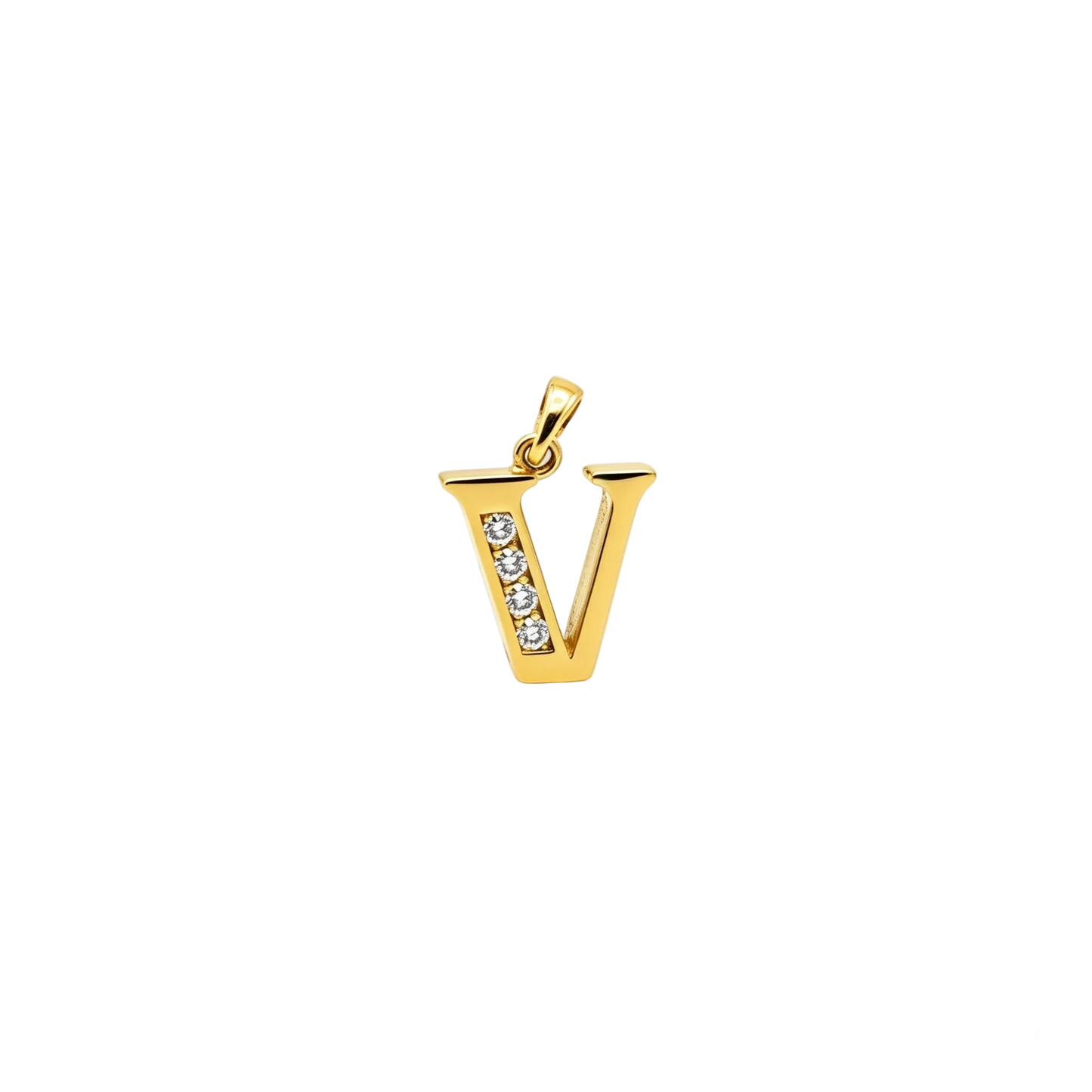 Gold - plated Initial "V" Pendant with Cubic Zirconia Accents