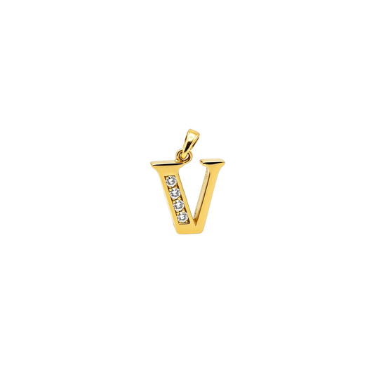 Gold - plated Initial "V" Pendant with Cubic Zirconia Accents