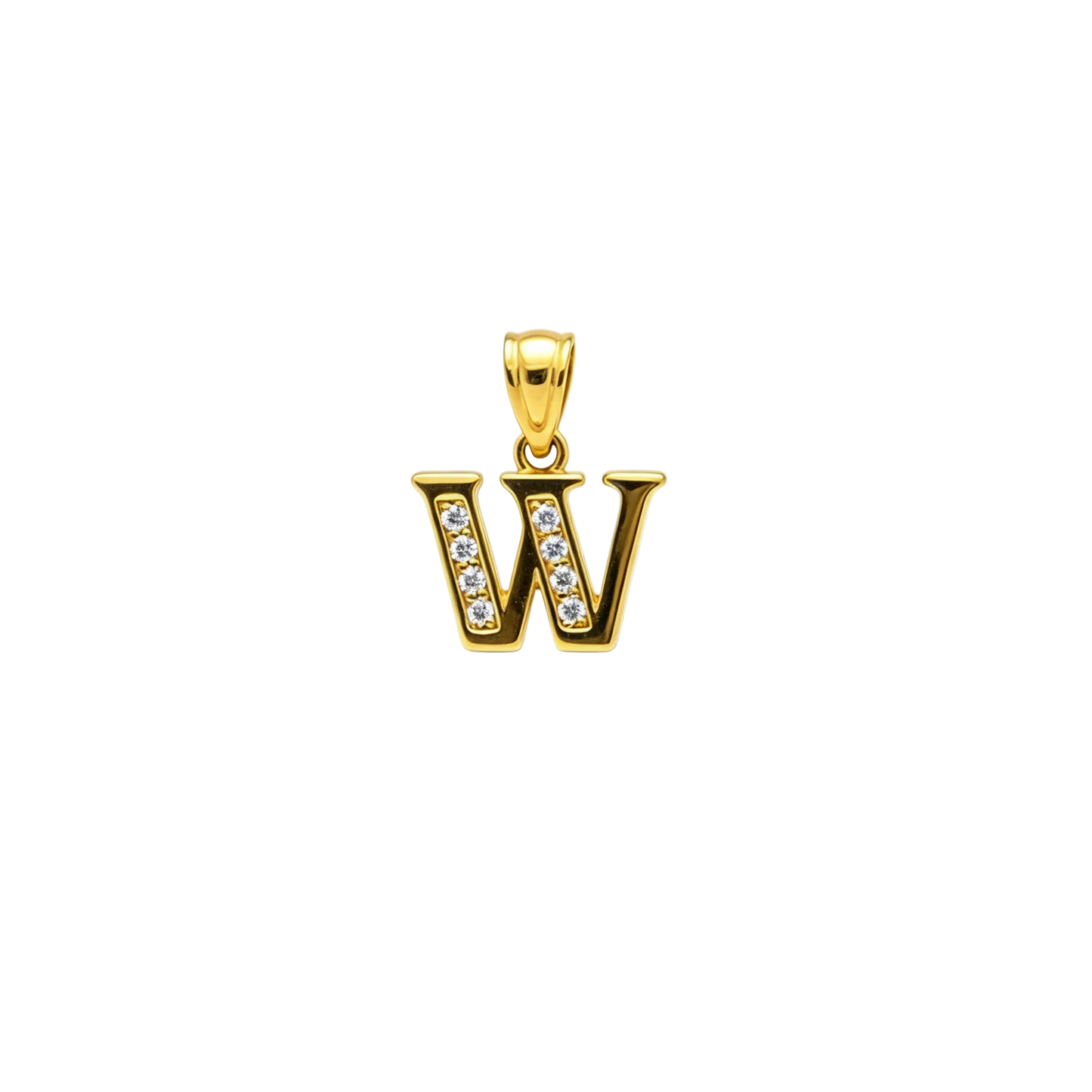 Gold - plated Initial "W" Pendant with Cubic Zirconia Accents
