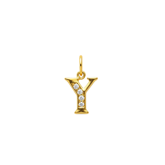 Gold - plated Initial "Y" Pendant with Cubic Zirconia Accents