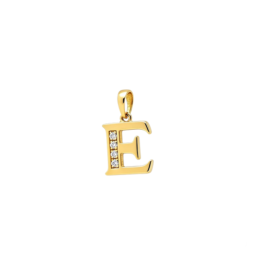 Gold - plated Initial "E" Pendant with Cubic Zirconia Accents