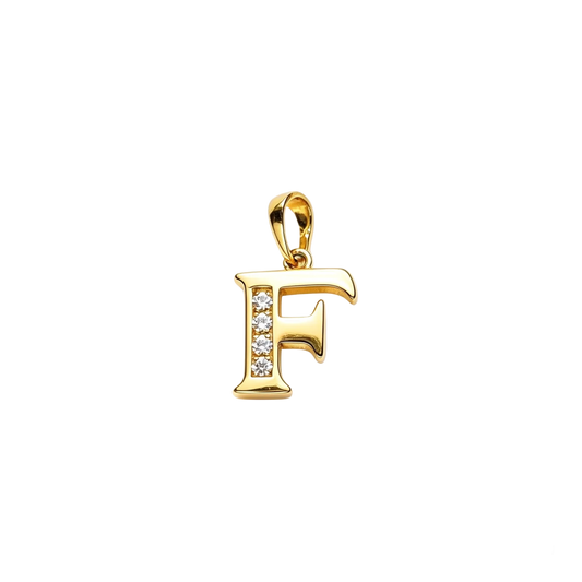 Gold - plated Initial "F" Pendant with Cubic Zirconia Accents
