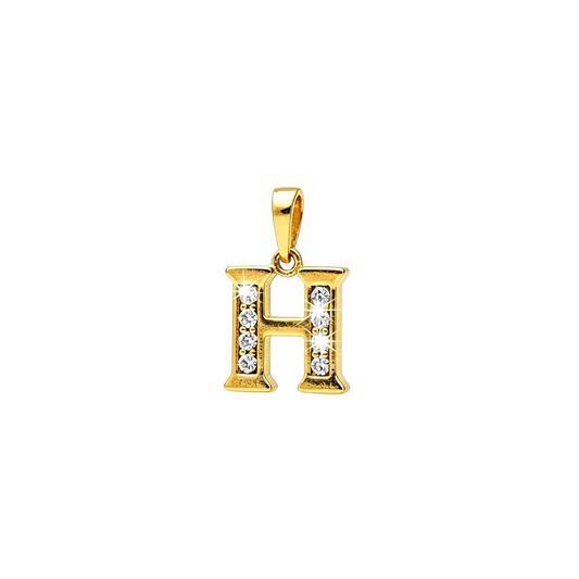 Gold - plated Initial "H" Pendant with Cubic Zirconia Accents