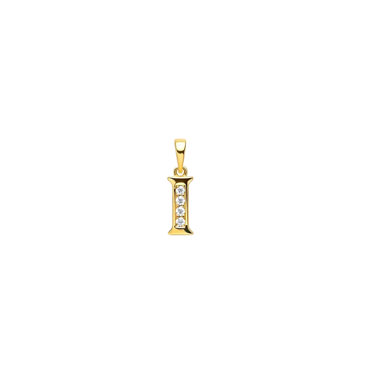 Gold - plated Initial "I" Pendant with Cubic Zirconia Accents
